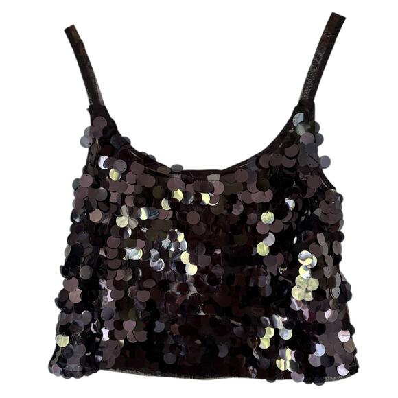 NWT Wayf Black Sequin Mesh Crop Tank Top Women’s Size XS - Picture 2 of 5